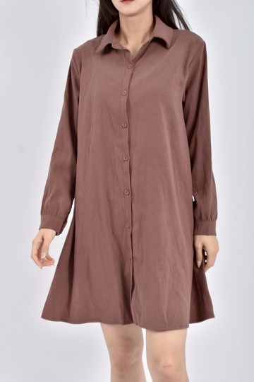 (S) yile質感襯衫感紅棕色洋裝