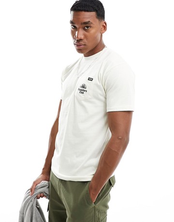 Vans outsiders club pocket t-shirt with back print in off white