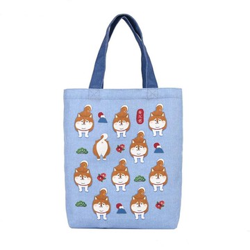 Kusuguru Japan 肩背包 日本限定和風圖樣A4帆布托特包柴尻君淺藍