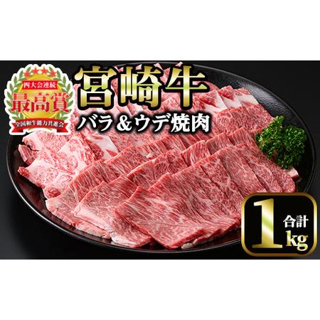 ふるさと納税 宮崎牛 焼肉2種(ウデ・バラ)(合計1kg・各500g×2) 宮崎県日之影町