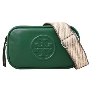 TORY BURCH Mini Miller 立體LOGO納帕皮革寬背帶斜背相機包(綠)