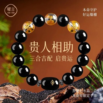 【桃園出貨🔥】普陀山開光2025年黑曜石三合貴人手串十二生肖手鍊屬蛇豬虎猴鼠本命年禮物