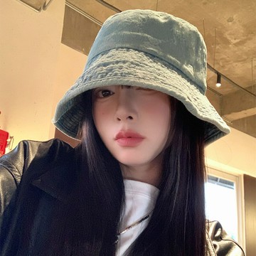 日系水洗做舊牛仔漁夫帽女春季復古大頭圍百搭素顏遮臉盆帽水桶帽