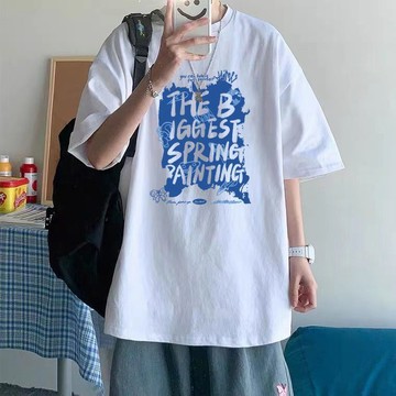 【臺灣出貨】100%純棉短袖t恤男 230g重磅體恤 ins潮流美式塗鴉寬鬆半袖 白色上衣