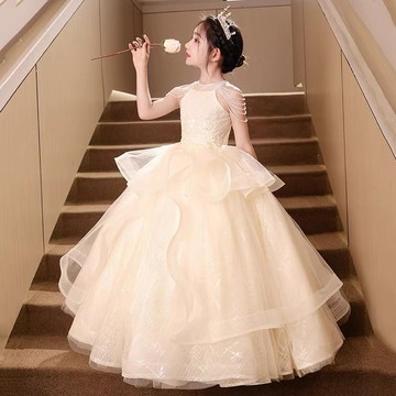 女童生日禮服輕奢高端婚紗公主裙兒童花童女孩主持人鋼琴演奏演出