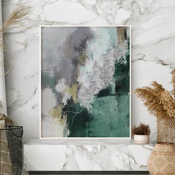 繪畫綠色抽象 |綠色藍色抽象繪畫|綠色海岸