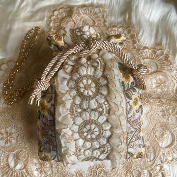 印度刺繡絲帶束口袋/包