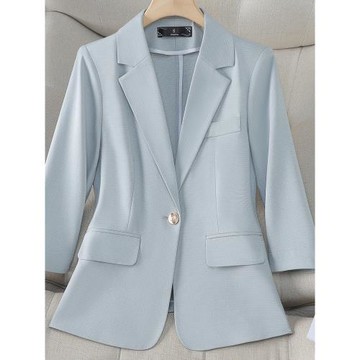淺藍色小個子西裝外套女2025春夏新款修身休閑時尚七分袖薄款西服