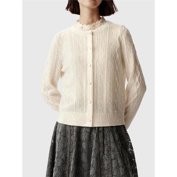 V*家新款手鉤紐扣藝術肌理羊絨針織開衫4902A