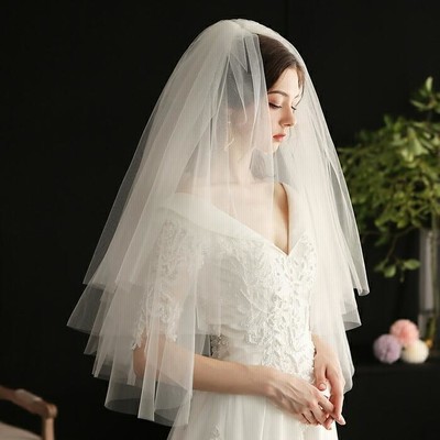 ベール 【ミドルベール】結婚式 2層 コーム付き ショートベール ミドル ウェディングベール ウエディングベール 被りベール レース【ts125jd】
