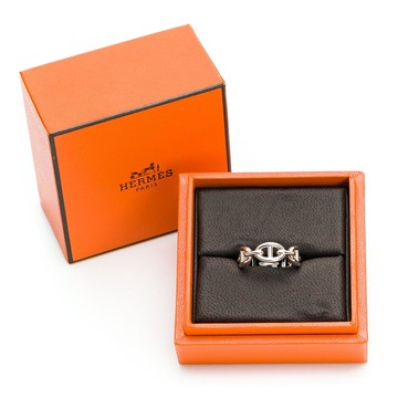 【HERMES 愛馬仕】經典925純銀豬鼻子LOGO簍空造型戒指(52)