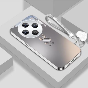 銀灰簡約兔皮繩適用vivox100pro+手機殼vivos17創意s16個性x90/80新款s15/10防摔s12pro女款x60磨砂玻璃s18e