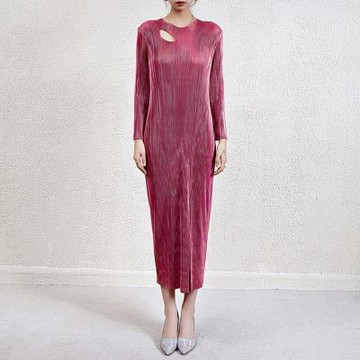 [米蘭精品] 現貨+預購 三宅風皺褶衣服洋裝褶皺長裙連身裙摺衣彈力女裝顯瘦折衣大碼-長袖禮服3色74li44