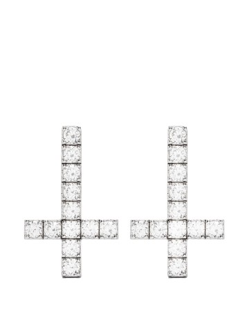 DARKAI - Reversed Cross stud earrings - men - Gold Plated/White Diamond - One Size - Silver