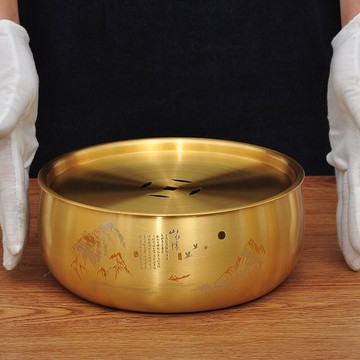 純銅茶洗盤家用茶洗杯碗日式禪意復古水盂客廳茶幾茶道茶具配件