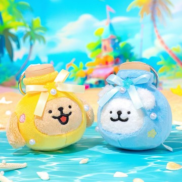【線條小狗】絨毛吊飾(許願瓶款) [小白/小金毛]