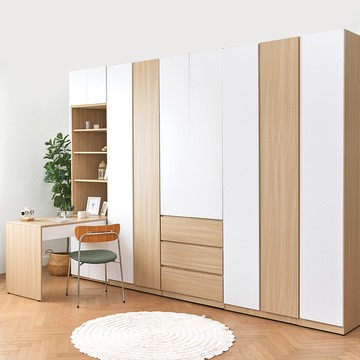 Milky開門衣櫃書桌組240CM-組合 完美主義【X0228-C】