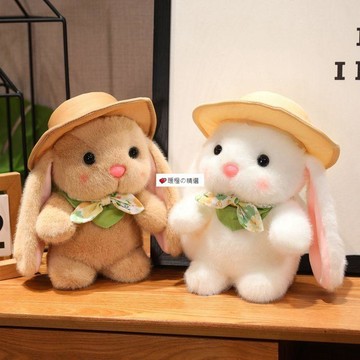 可開發票☆桃園出貨💕可愛帶帽兔子布丁兔公仔毛絨玩具圍巾領結兔定製玩偶女娃娃機專用
