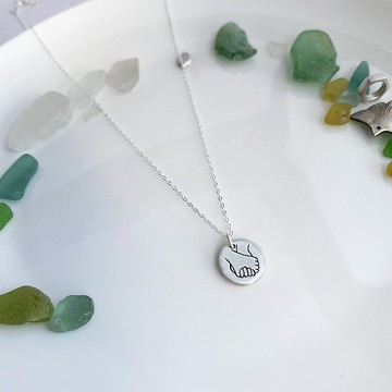 客製化禮物 牽手 - 純銀圓牌 項鍊 細鍊 刻字