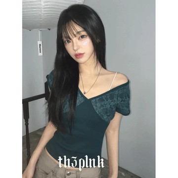 Codibook｜韓國 thepink 迷人V領蕾絲短袖T恤［預購］短袖上衣 女裝