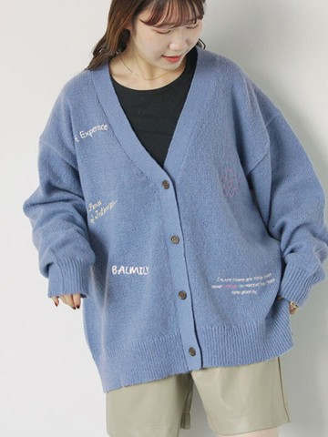 可愛圖案刺繡V領開襟罩衫(0F000452710) - ehka sopo