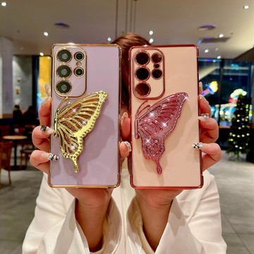電鍍閃粉蝴蝶支架 防摔手機殼 適用 三星 S25Ultra S24Plus S23+ S22 S21 S20FE 保護殻