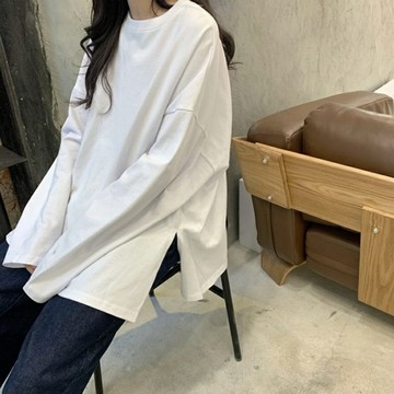 韓版開叉素色寬鬆長袖上衣【W185】