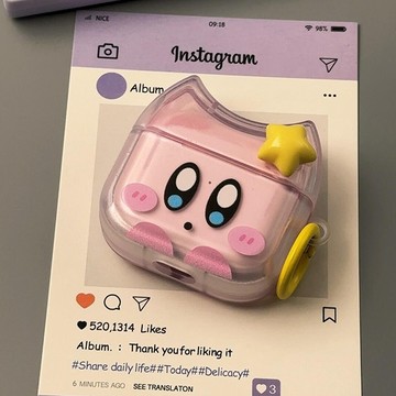 ins卡通 可愛紫色星之卡比Airpods Pro保護套 Airpods 1/2/3/4蘋果藍牙耳機防摔保護殼