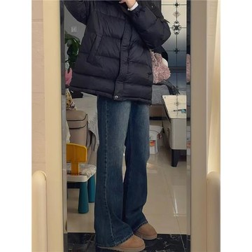 復古藍微喇直筒牛仔褲女2024秋冬新款胖妹妹mm高腰遮胯顯瘦喇叭褲