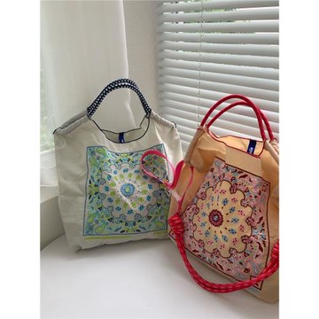 Ball chain日系小眾腰果花刺繡購物袋尼龍環保袋時尚手提肩包