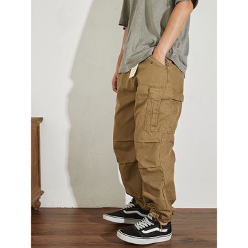 阿美咔嘰重磅蠟染水洗做舊工裝褲男日系復古褲腳抽繩可束口休閑褲