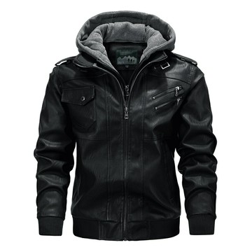 現貨+預購 皮衣外套防風夾克-可拆卸針織連帽潮流男外套2色74jd26【獨家進口】【米蘭精品】