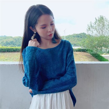 一澈扎染原創設計手工植物扎染提花復古文藝圓領寬松打底衛衣T恤