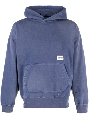 Neighborhood - logo-patch distressed cotton hoodie - men - Cotton - S - Blue