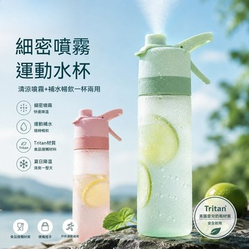 新竹出貨 噴霧水壺【tritan材質+650ML】防漏耐摔 時尚漸層 學生上學水杯 戶外健身運動 夏天必備 便攜隨身杯