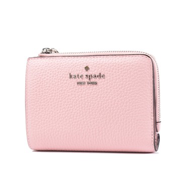 KATE SPADE Lena L型拉鍊袋荔枝紋釦式短夾-芭蕾粉