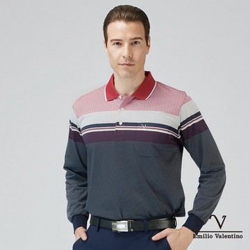 Emilio Valentino范倫鐵諾男裝精梳棉休閒薄款長袖POLO衫 紅(66-3V7152)