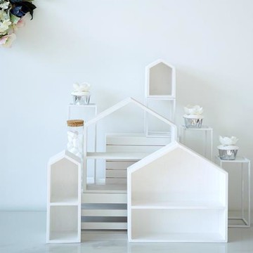 寶寶周歲宴紙杯蛋糕架甜品臺擺件 房子點心架 馬卡龍色蛋糕展示架