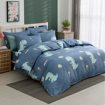 LoveCity 寢城之戀 吸濕排汗萊賽爾天絲床包枕套組  相約恐龍  特大(7尺)  床包 + 枕套2個