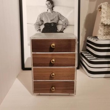 胡桃木亞克力多層抽屜式首飾盒珠寶盒戒指耳環項鏈手鐲飾品收納盒