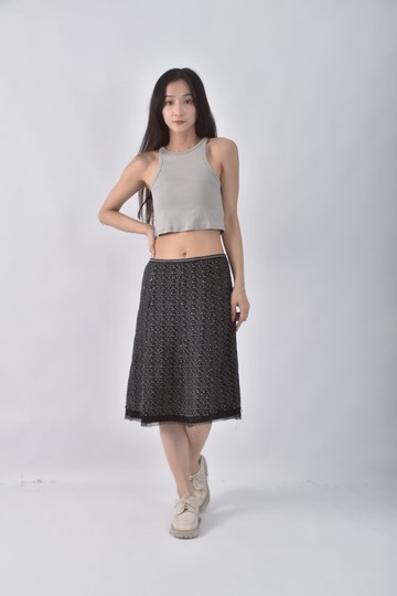 (L) moiselle條紋黑色長裙