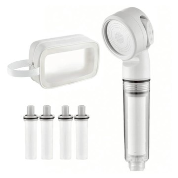 禾統 旅用增壓蓮蓬頭 三段過濾花灑頭 ABS材質 帶通用接口  1個  White