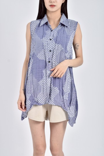 (L) guul韓牌花紋無袖藍色上衣