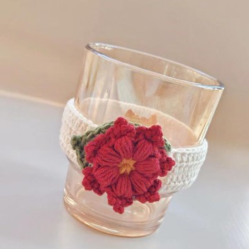 DIY💖毛綫鈎針冬日溫暖花花杯套diy自製材料包手工鈎織防燙杯墊送禮物手工材料包創意交換禮物 毛線編織鉤針手作 EDLL