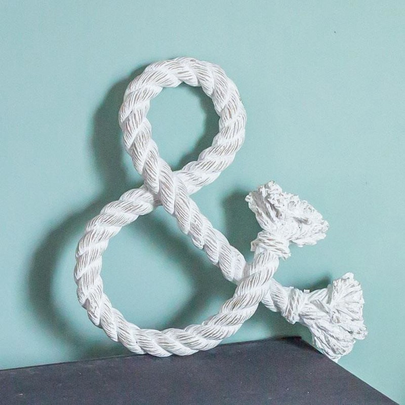 オブジェ 置物 壁掛け ロープ模様 アルファベット 白 ホワイト