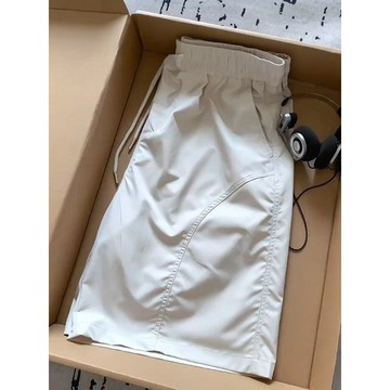 🔥臺灣出貨🔥米色斜切拼接速幹五分短褲男女美式冰絲運動外穿沙灘四分工裝褲子