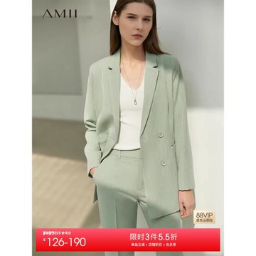 Amii2025秋季新款職業西裝套裝女雙排扣外套小西服套裝褲兩件套
