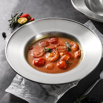onlycook 意面盤304不銹鋼意大利面盤子 家用西餐盤西式意粉盤子