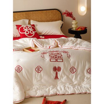 婚慶大豆蛋白纖維喜字刺繡結婚被子春秋冬被加厚保暖被芯婚房被褥