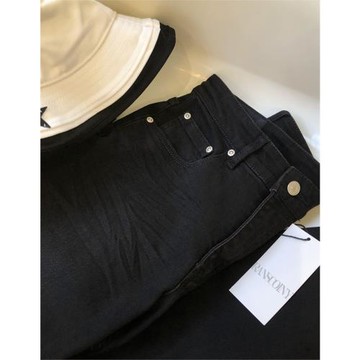 超乎預料的品質！壓褶工藝！高端男士黑色彈力男修身小腳牛仔長褲